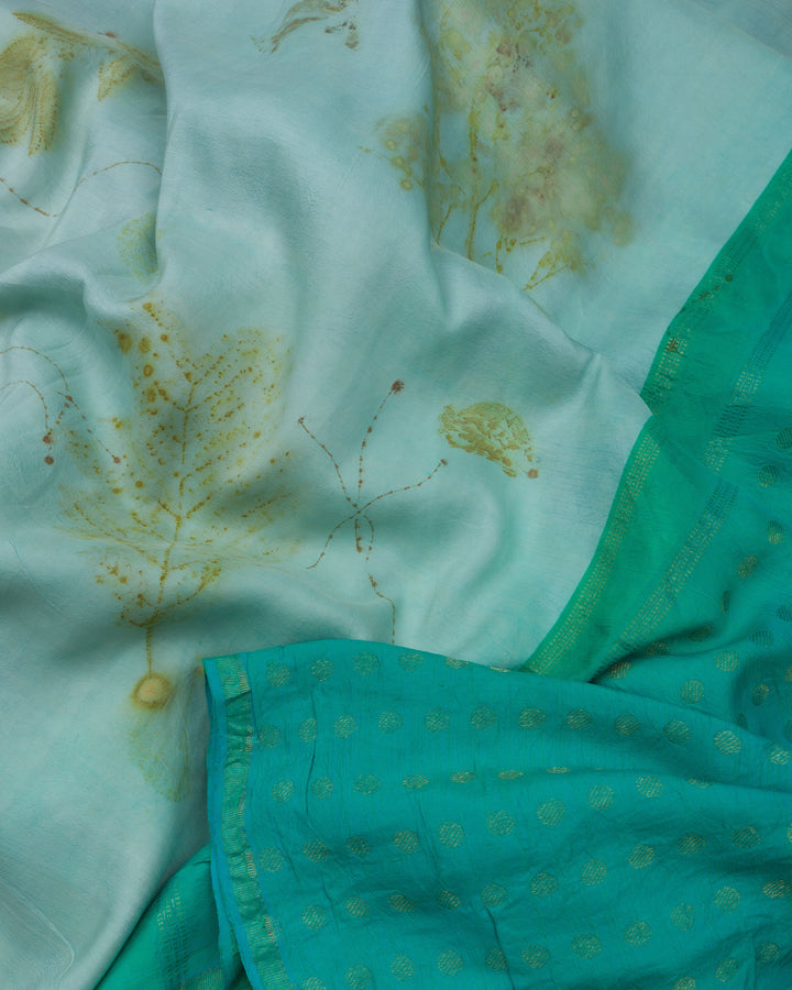 Mint Blue And Ramar Green Kanjivaram Silk Saree – The Saffron House