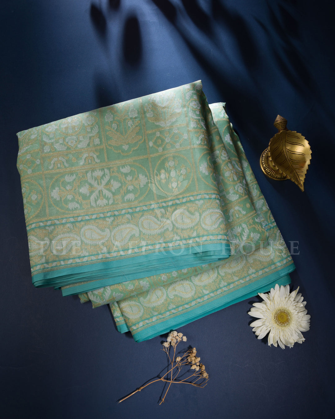 Mint Kora Banarasi Silk Saree – The Saffron House
