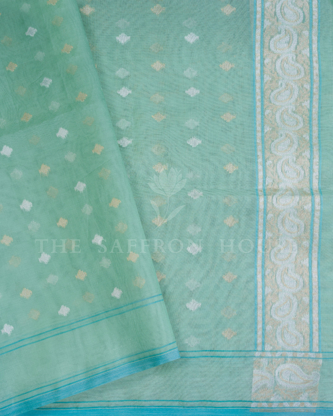 Mint Kora Banarasi Silk Saree – The Saffron House