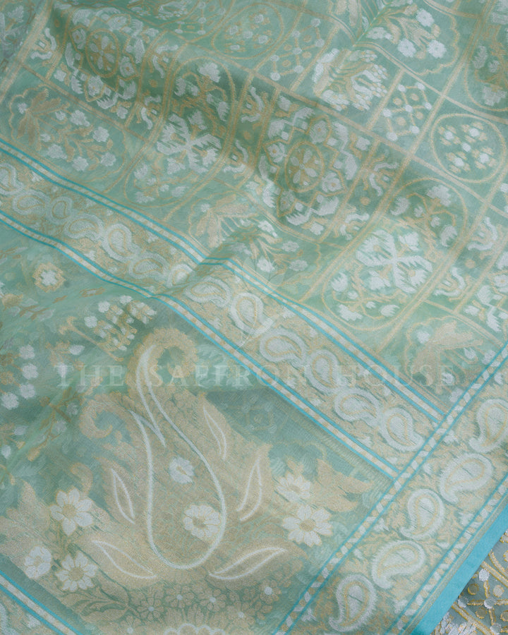 Mint Kora Banarasi Silk Saree – The Saffron House