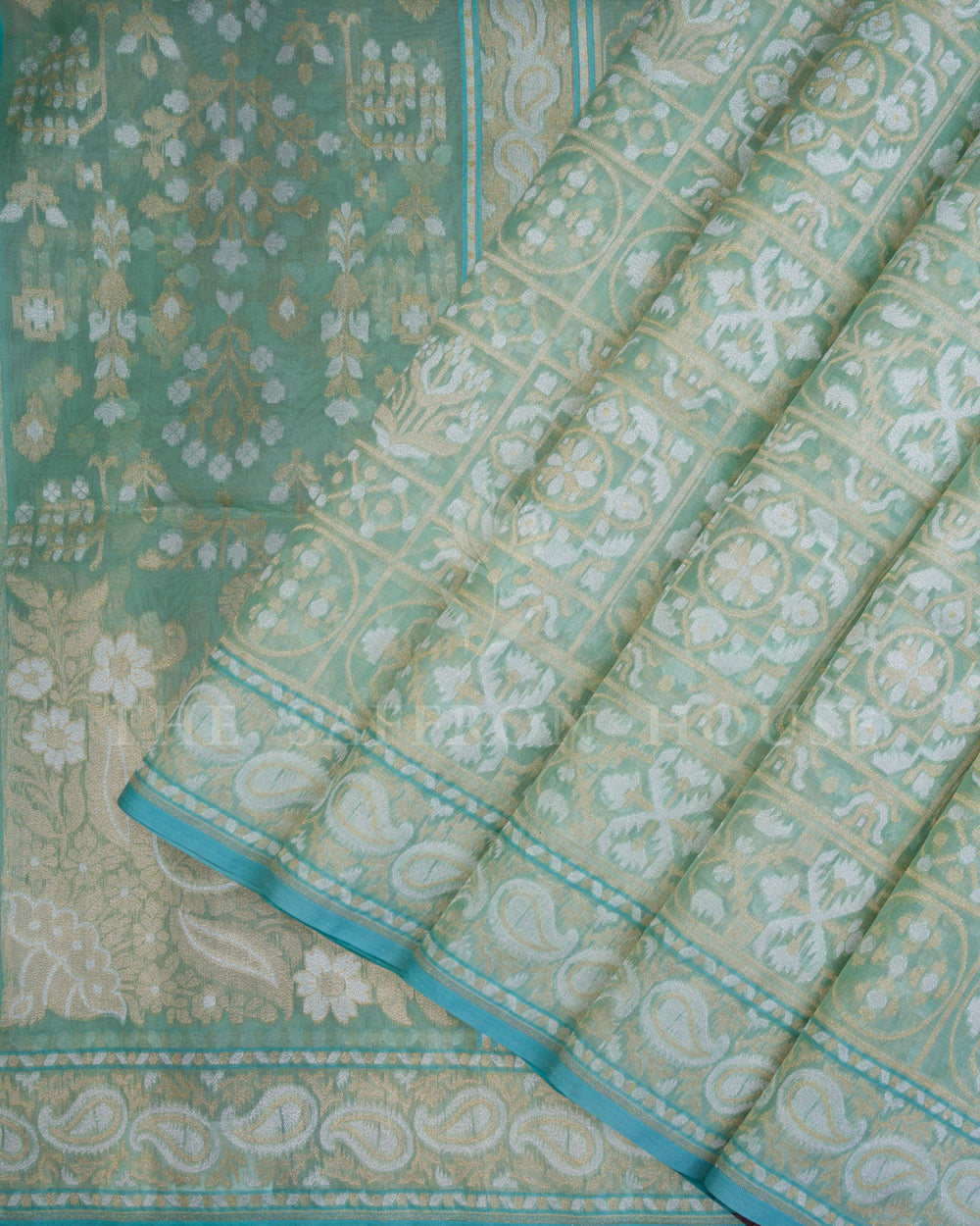 Mint Kora Banarasi Silk Saree – The Saffron House