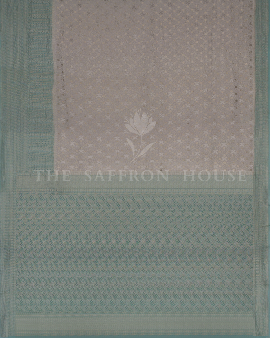 Teal And Sand Beige Georgette Banarasi Saree – The Saffron House