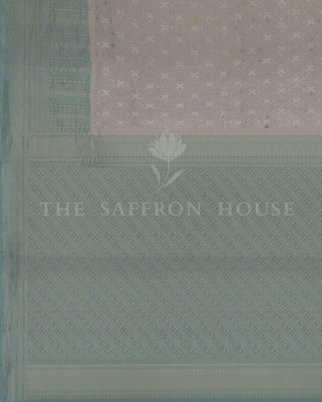 Teal And Sand Beige Georgette Banarasi Saree – The Saffron House