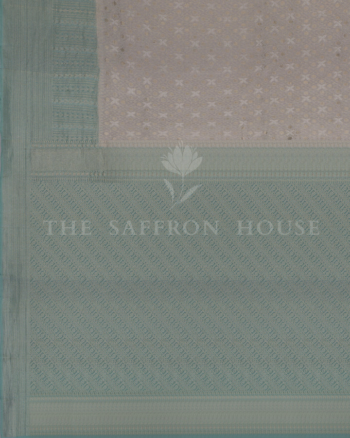 Teal And Sand Beige Georgette Banarasi Saree – The Saffron House