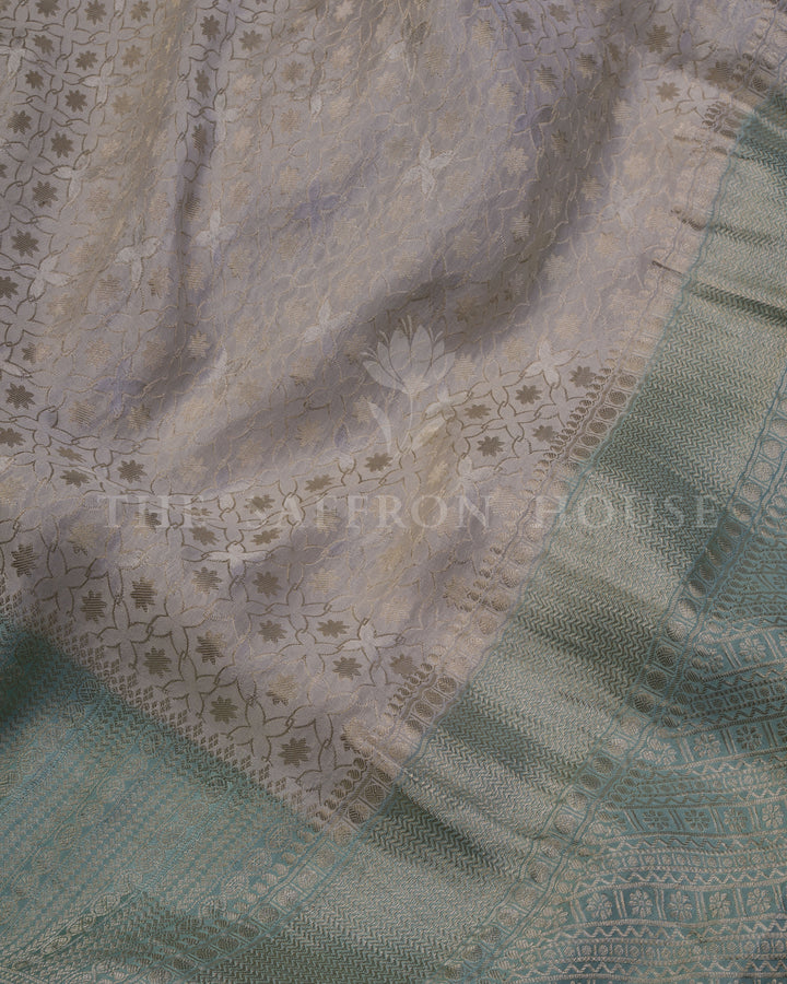 Teal And Sand Beige Georgette Banarasi Saree – The Saffron House