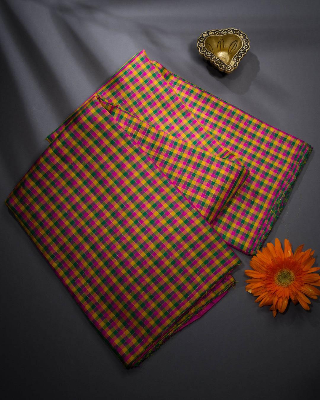 Rani Pink And Multicolour Kattam Kanjivaram Silk Saree – The Saffron House