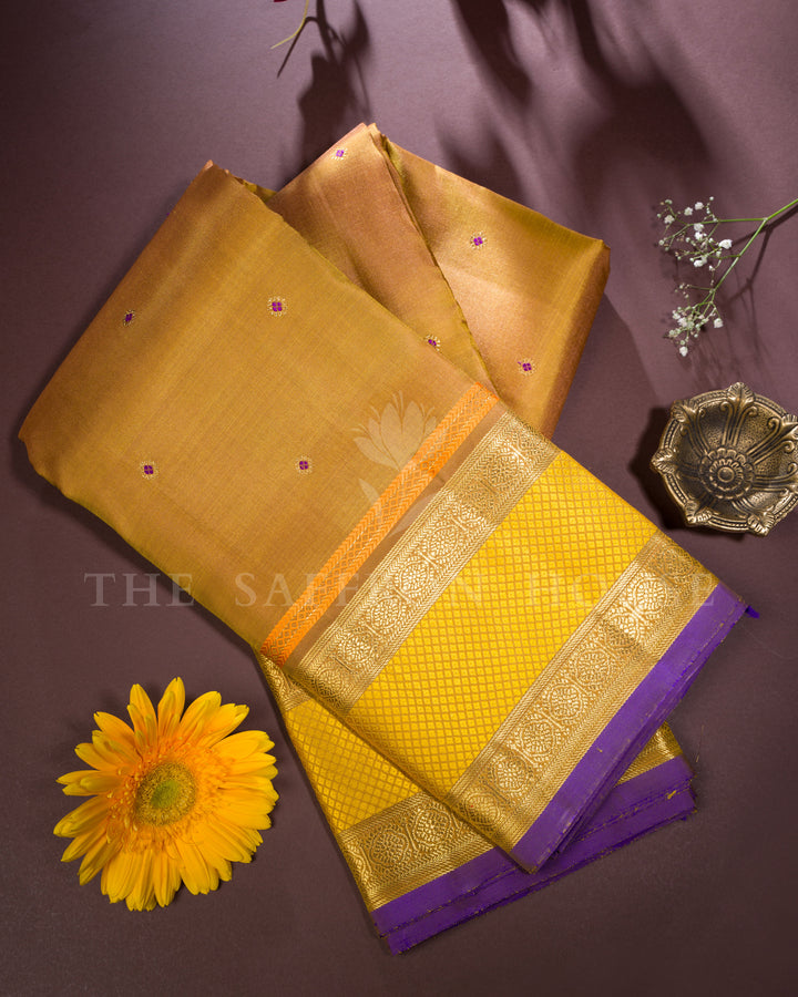 Mustard Gold And Purple Kanjivaram Silk Saree – The Saffron House