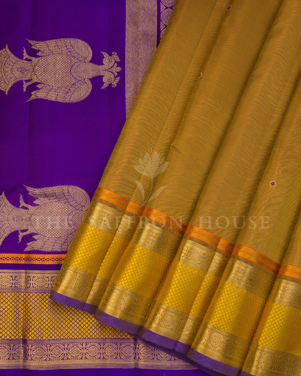 Mustard Gold And Purple Kanjivaram Silk Saree – The Saffron House