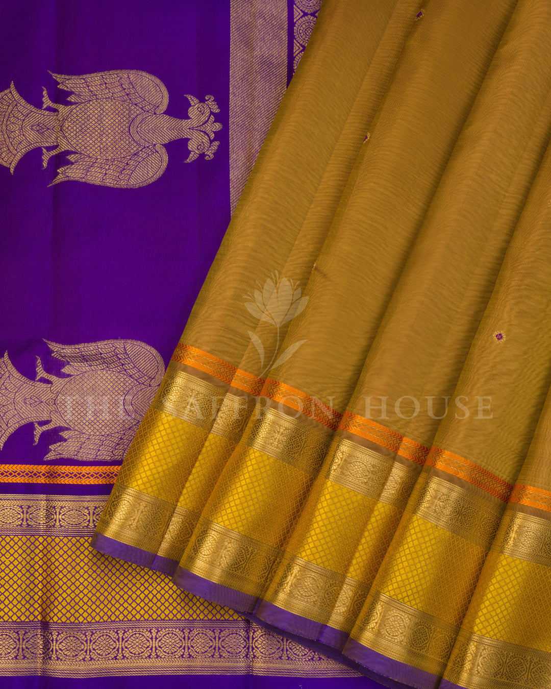 Mustard Gold And Purple Kanjivaram Silk Saree – The Saffron House