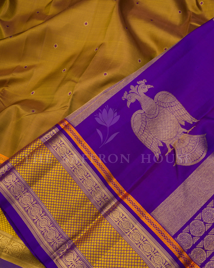 Mustard Gold And Purple Kanjivaram Silk Saree – The Saffron House