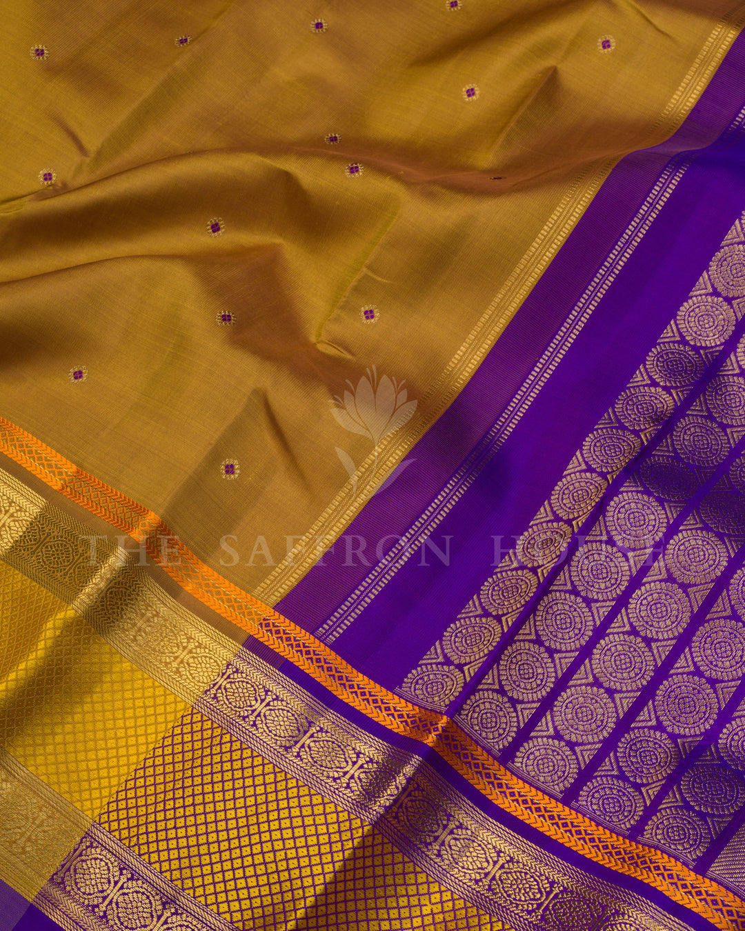 Mustard Gold And Purple Kanjivaram Silk Saree – The Saffron House