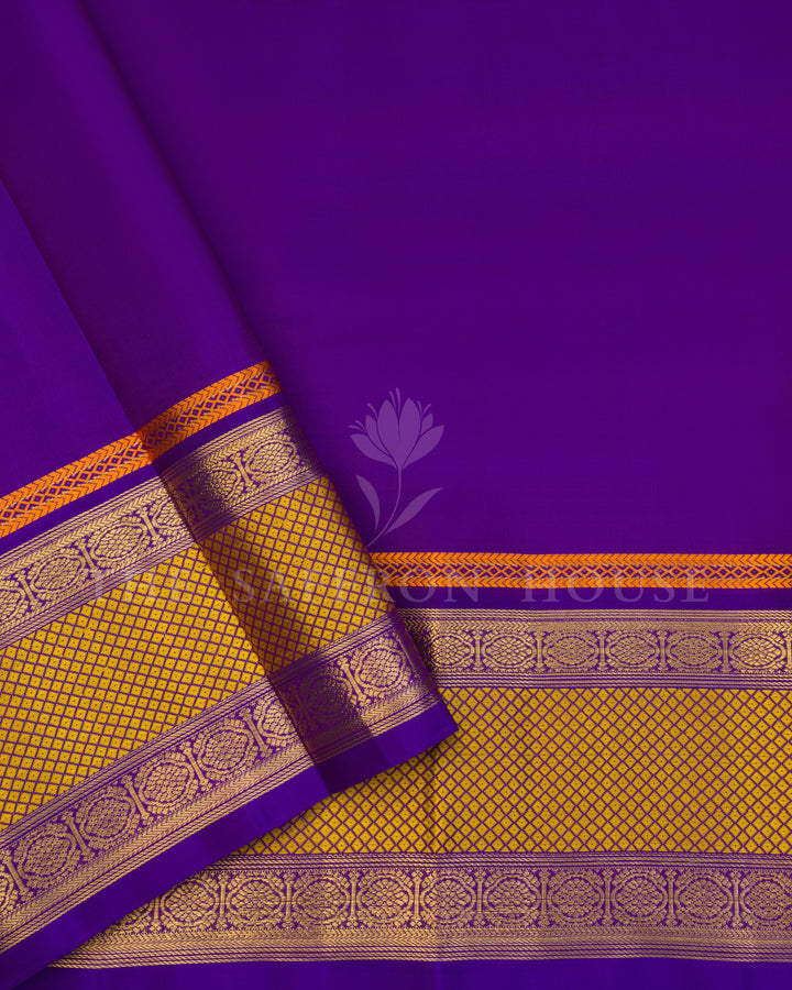 Mustard Gold And Purple Kanjivaram Silk Saree – The Saffron House