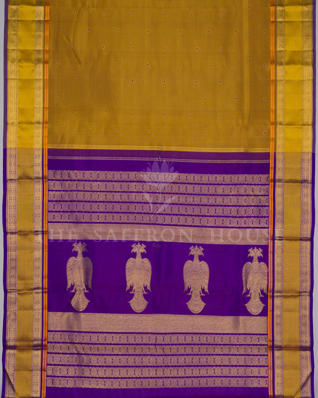 Mustard Gold And Purple Kanjivaram Silk Saree – The Saffron House