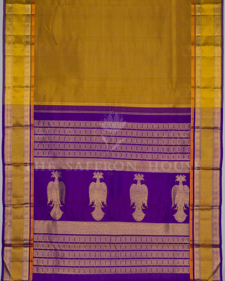 Mustard Gold And Purple Kanjivaram Silk Saree – The Saffron House