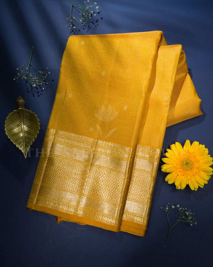 Mustard Gold Brocade Kanjivaram Silk Saree – The Saffron House