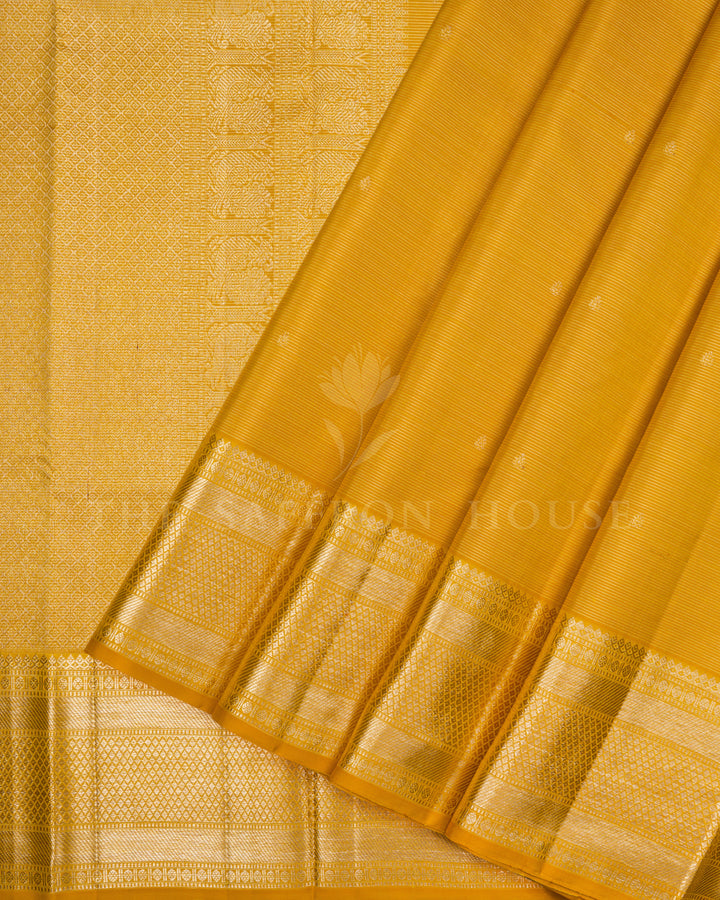 Mustard Gold Brocade Kanjivaram Silk Saree – The Saffron House