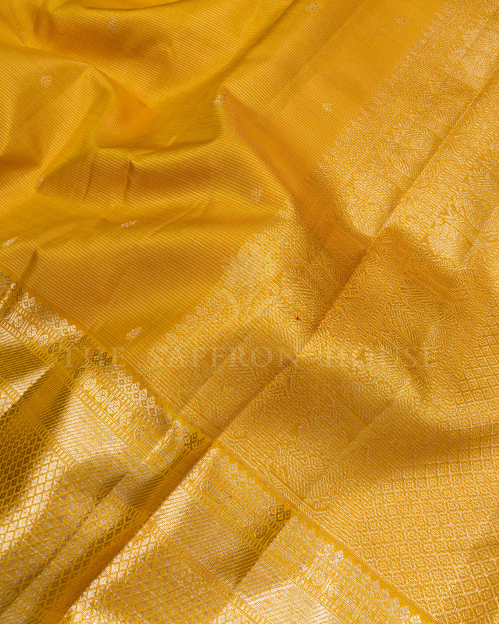 Mustard Gold Brocade Kanjivaram Silk Saree – The Saffron House