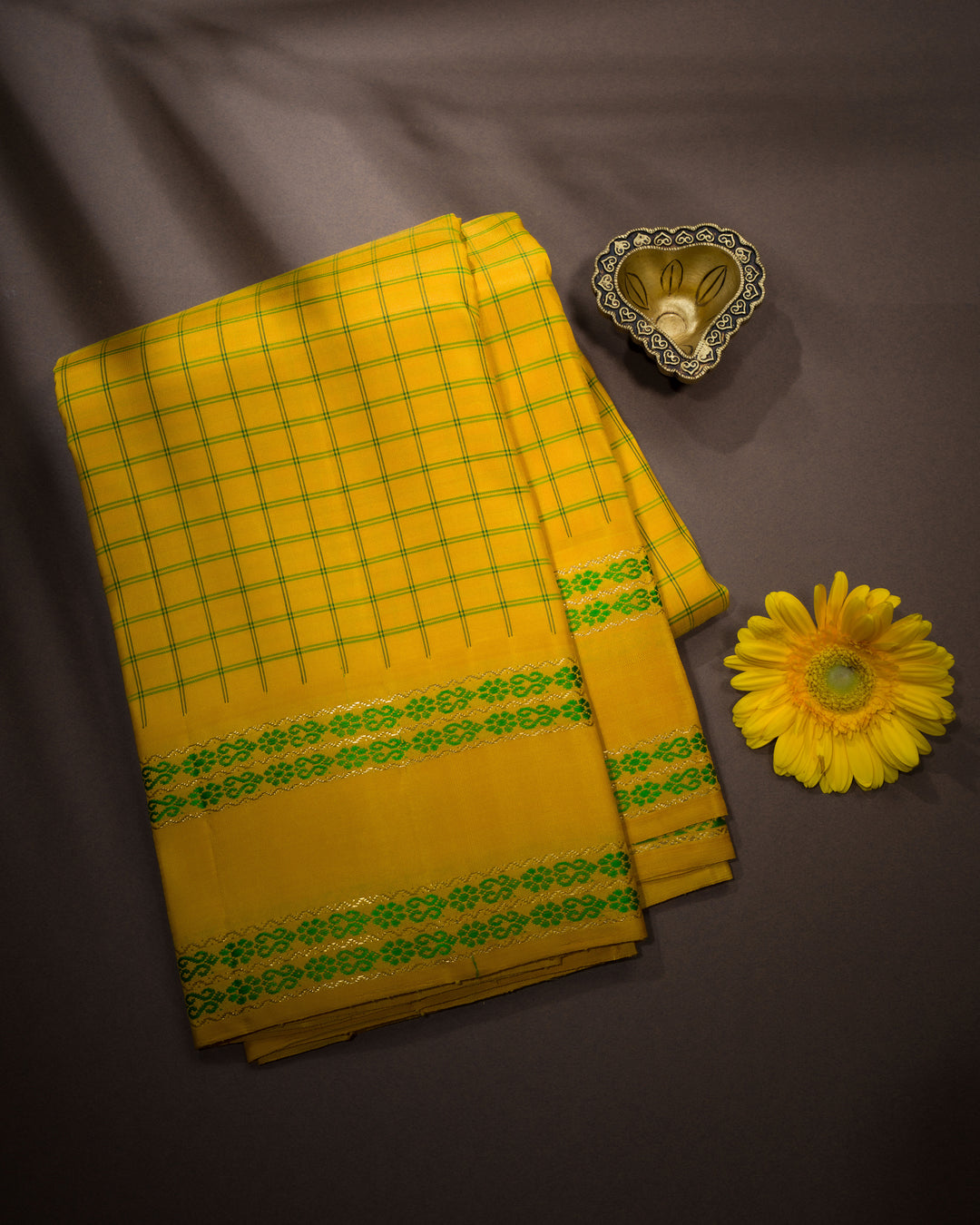 Mustard Gold Kattam Kanjivaram Silk Saree – The Saffron House
