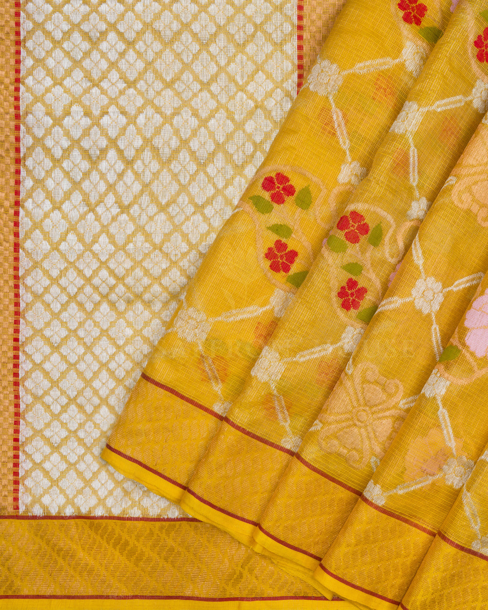 Mustard Gold Pure Zari Kota Silk Saree – The Saffron House