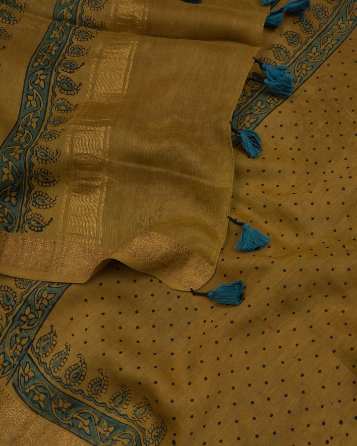 Mustard Gold Maheshwari Silk Cotton Saree – The Saffron House
