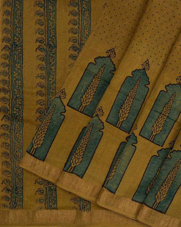 Mustard Gold Maheshwari Silk Cotton Saree – The Saffron House