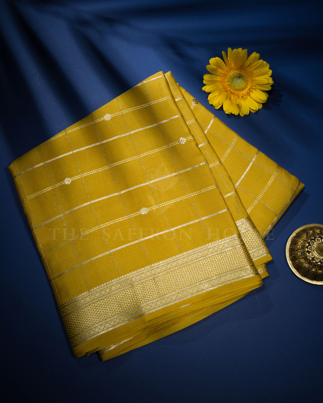 Mustard Gold Pure Zari Mysore Silk Saree – The Saffron House