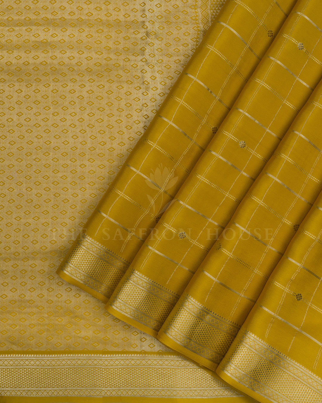 Mustard Gold Pure Zari Mysore Silk Saree – The Saffron House