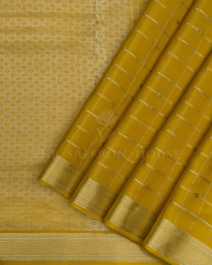 Mustard Gold Pure Zari Mysore Silk Saree – The Saffron House