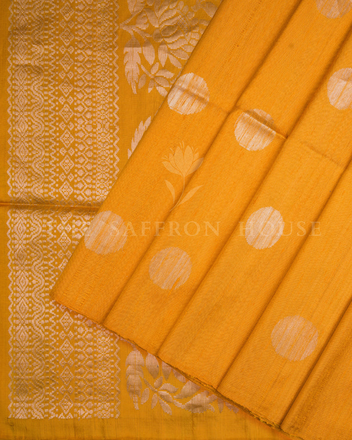 Mustard Gold Tussar Silk Saree – The Saffron House