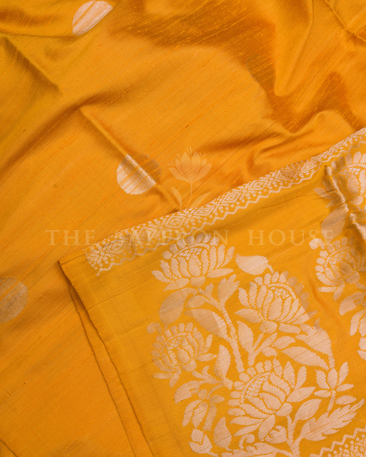 Mustard Gold Tussar Silk Saree – The Saffron House
