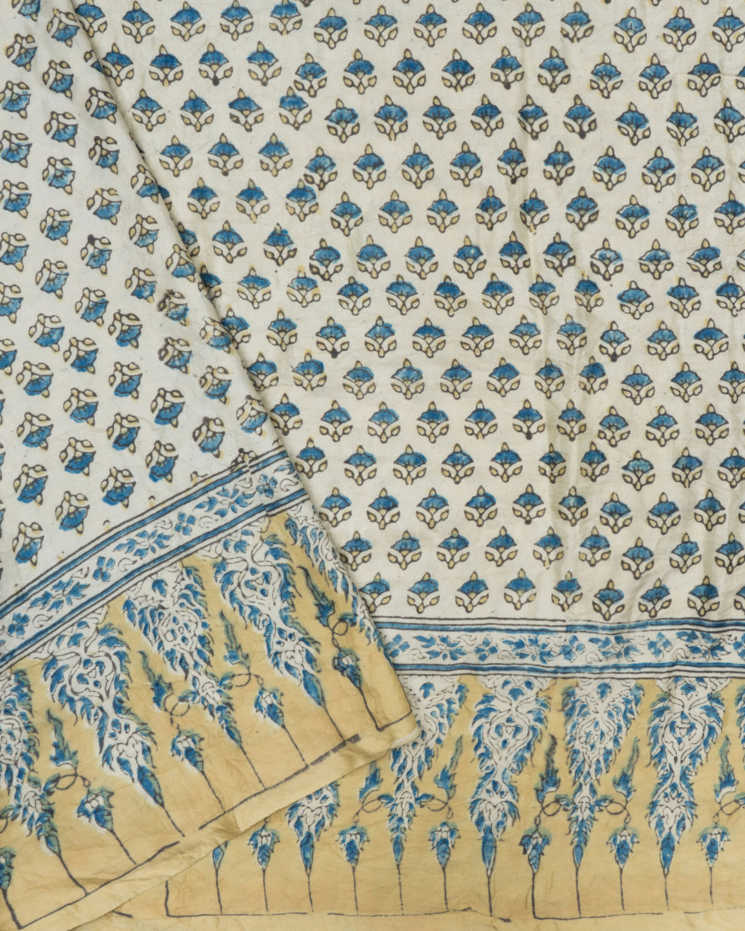Midnight Blue And Antique Gold Bandhini Modal Silk Saree – The Saffron House
