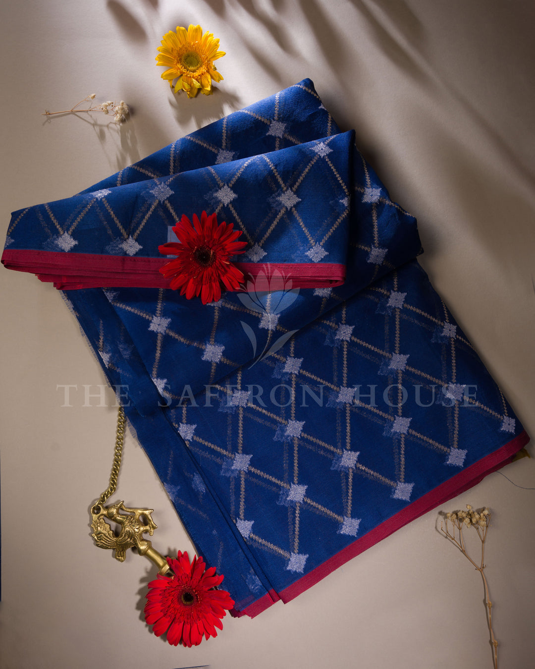 Indigo Kora Banarasi Silk Saree – The Saffron House