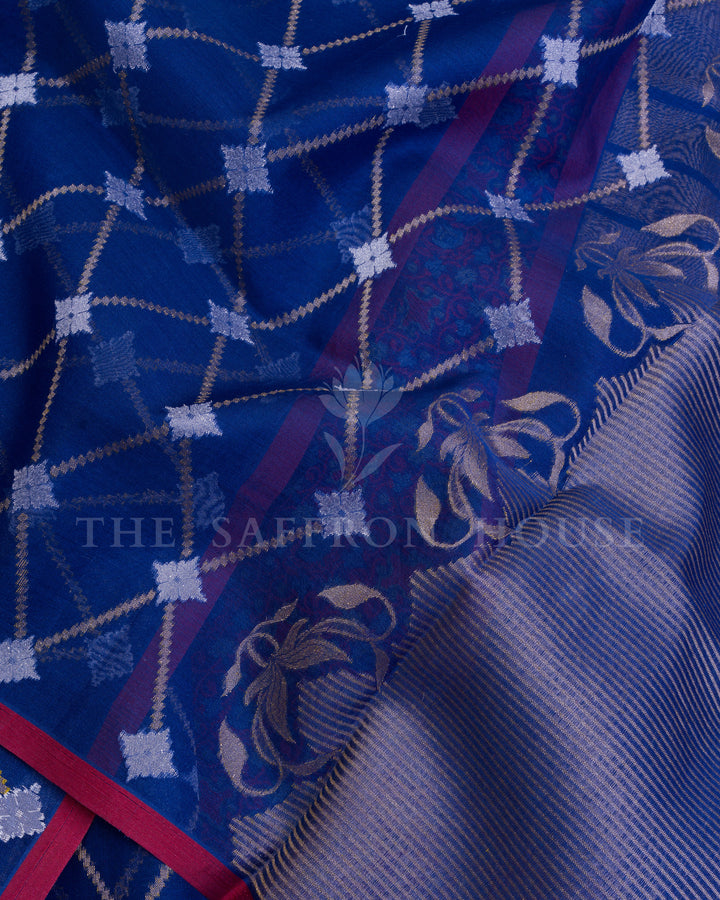 Indigo Kora Banarasi Silk Saree – The Saffron House