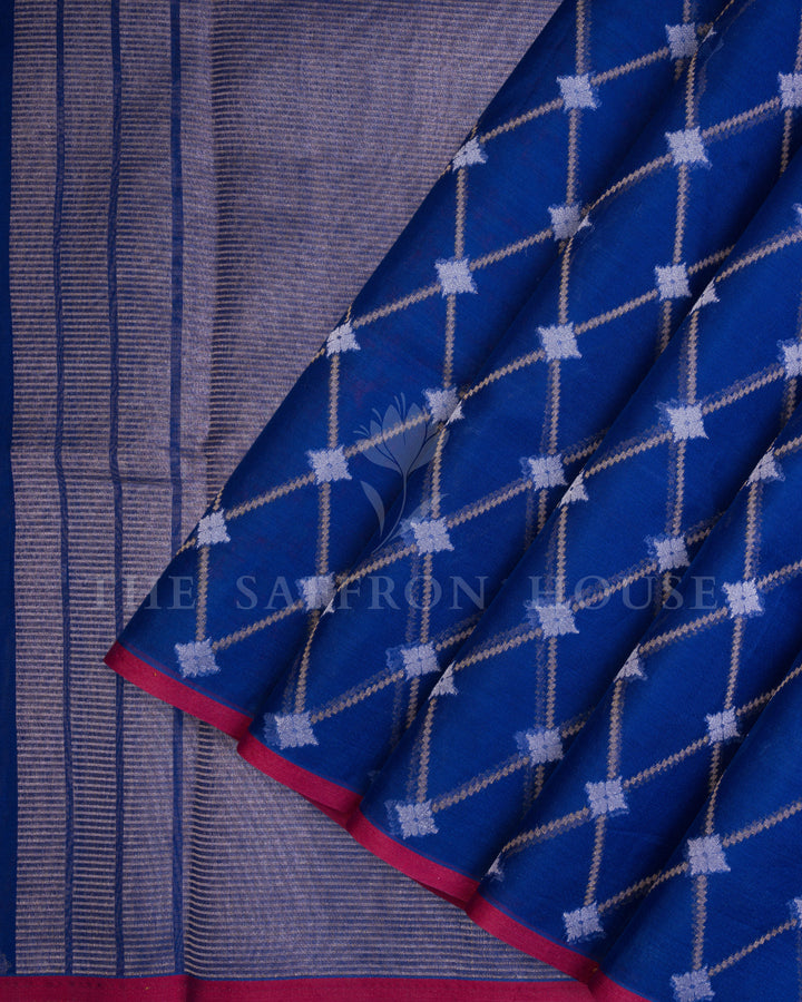 Indigo Kora Banarasi Silk Saree – The Saffron House