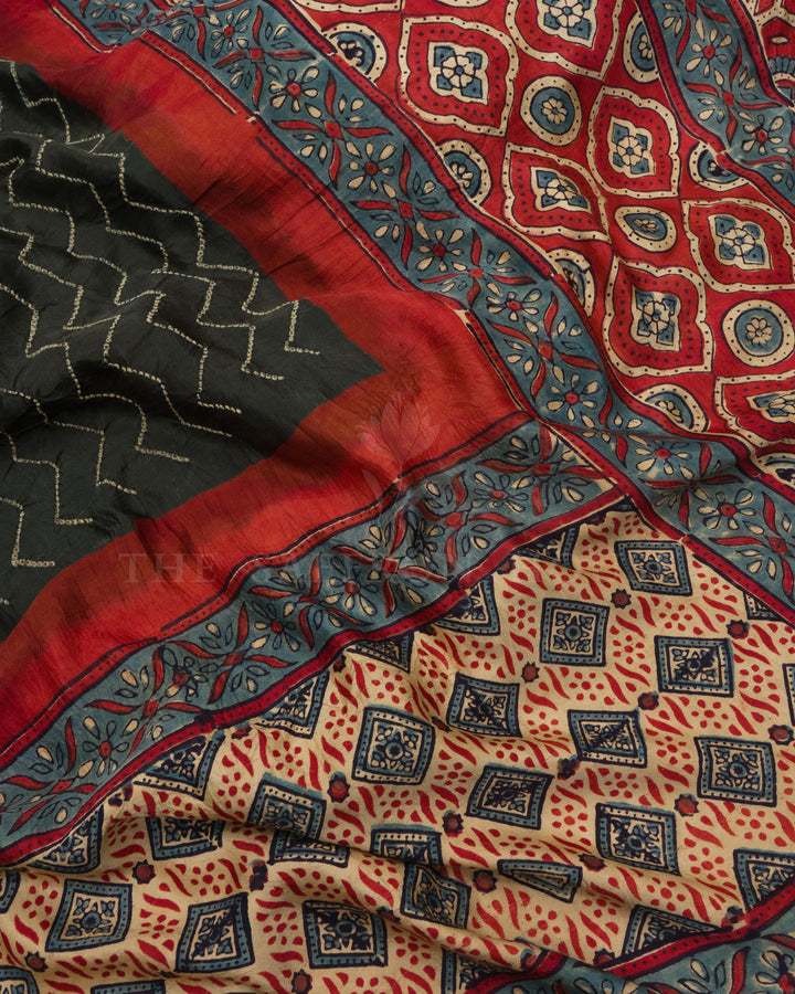 Olive Green And Burgundy Maroon Bandhini Modal Silk Saree – The Saffron House