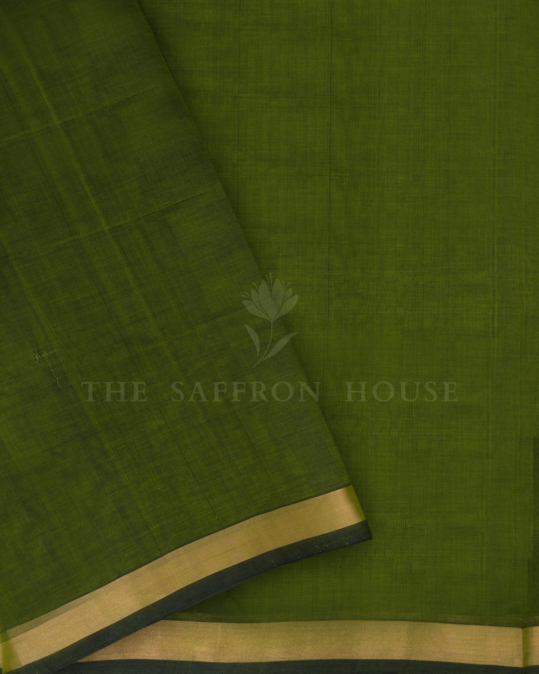 Olive Green Handwoven Silk Cotton Saree – The Saffron House