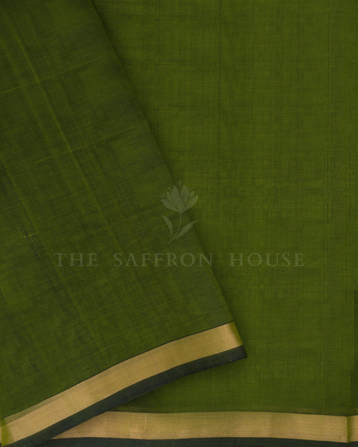 Olive Green Handwoven Silk Cotton Saree – The Saffron House