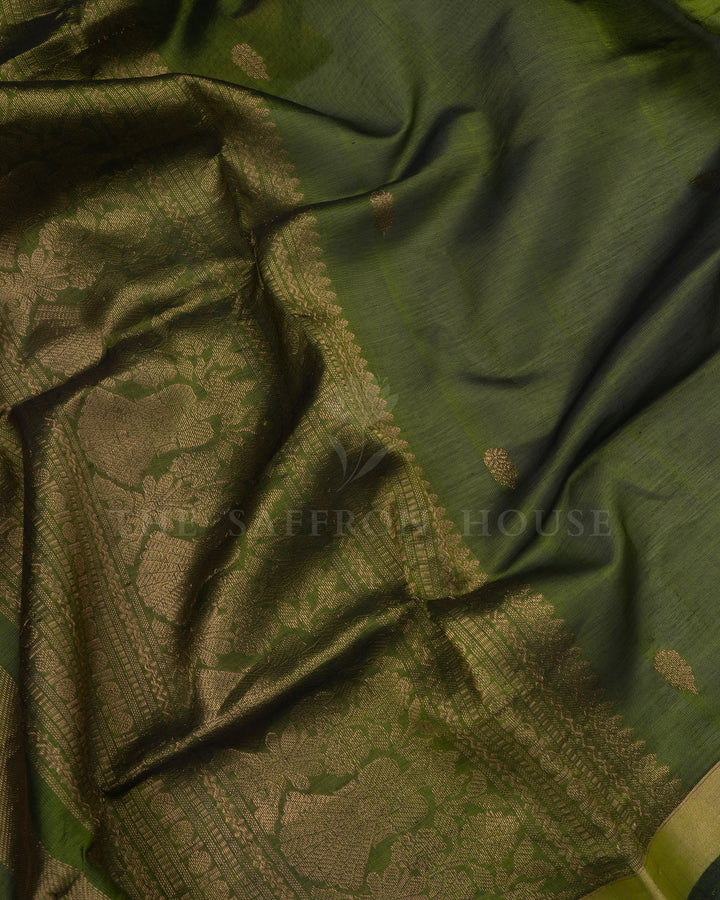Olive Green Handwoven Silk Cotton Saree – The Saffron House
