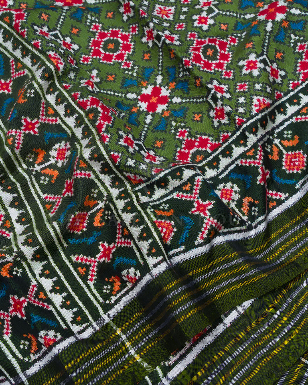 Olive Green Handwoven Patola Saree – The Saffron House