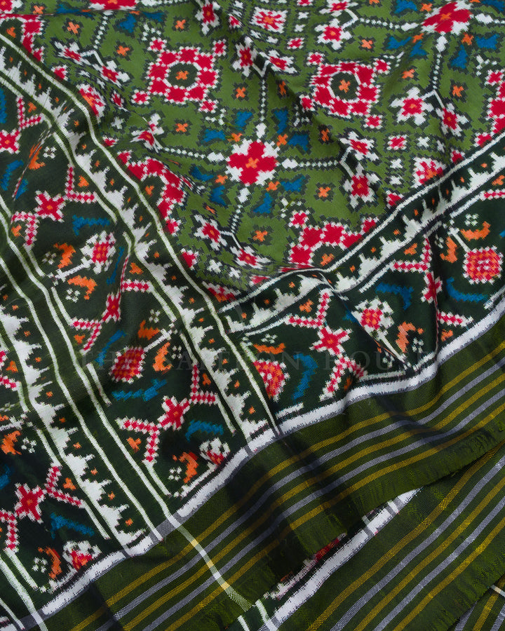 Olive Green Handwoven Patola Saree – The Saffron House