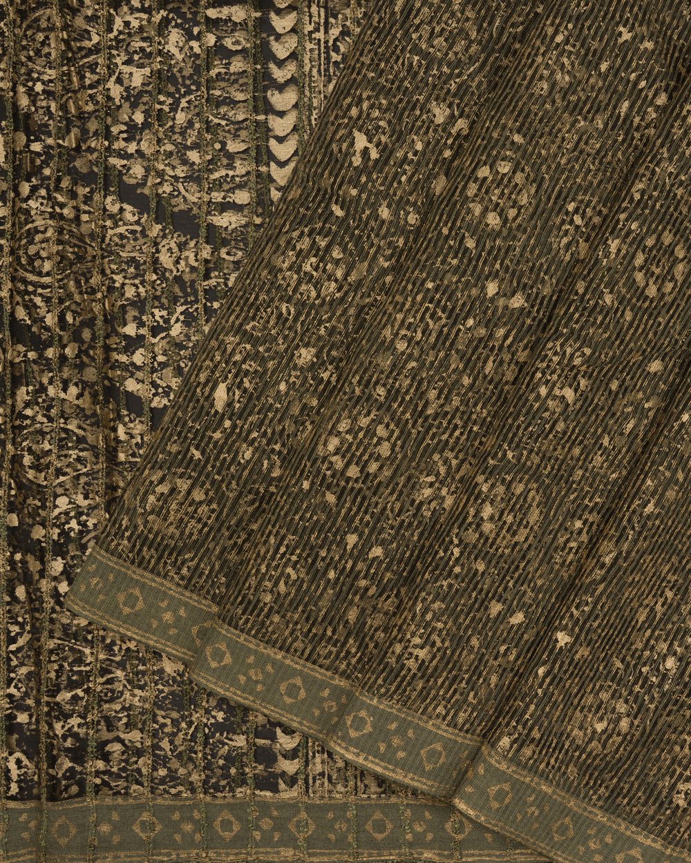 Olive Green Tussar Organza Saree – The Saffron House