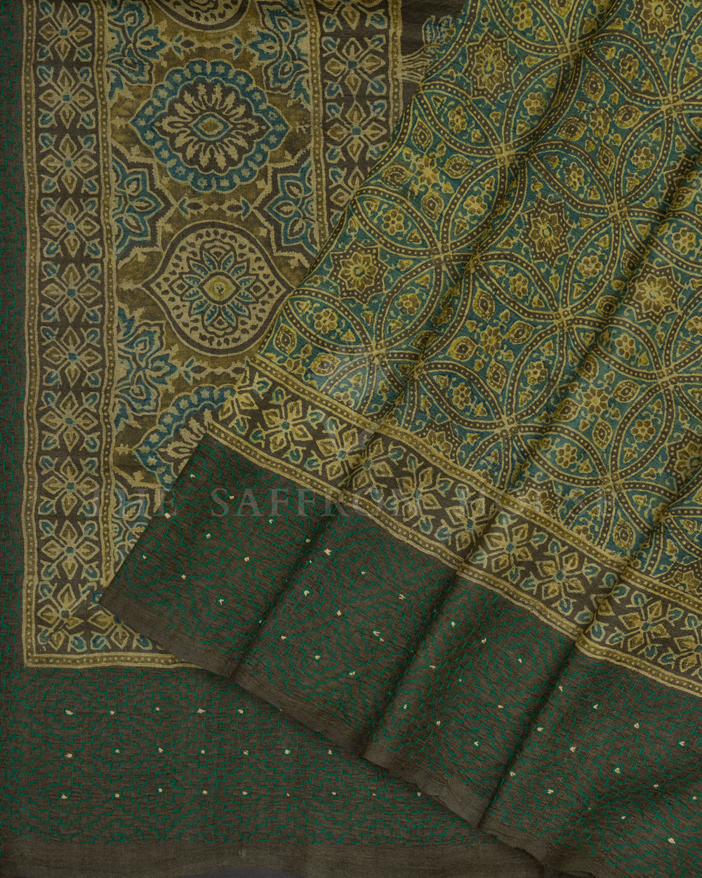 Olive Green Tussar Silk Saree – The Saffron House