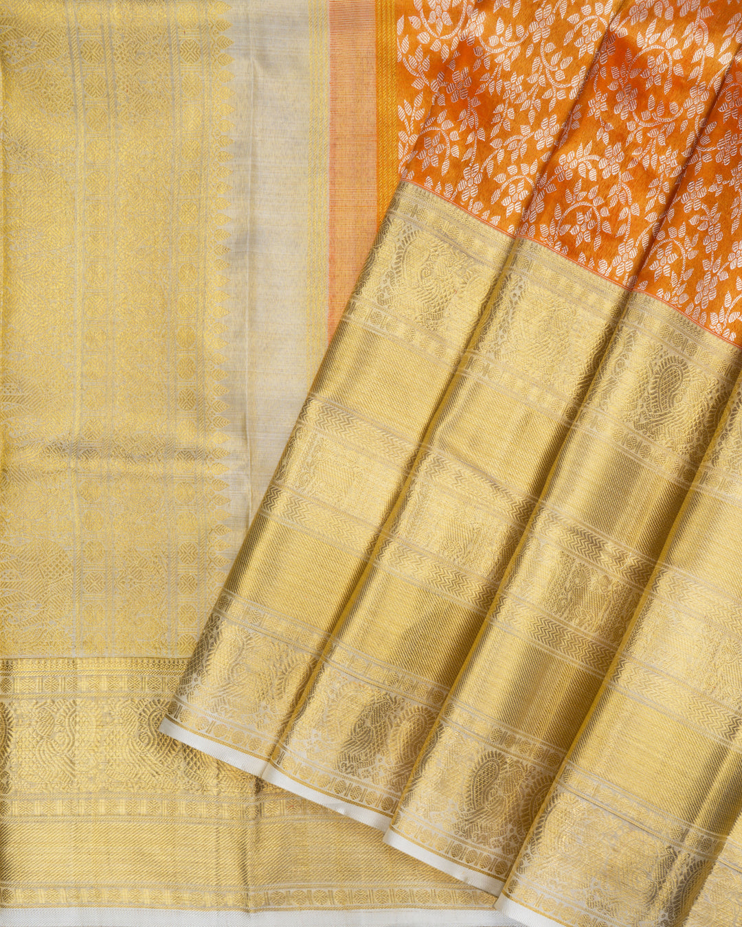 Burnt Orange And Antique Gold Tissue Kanjivaram Silk Saree – The Saffron House