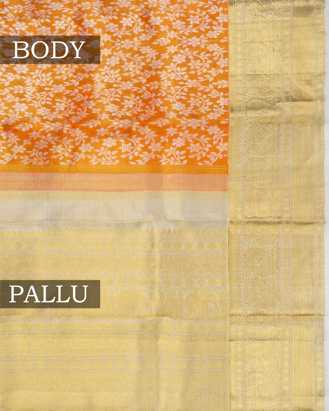Burnt Orange And Antique Gold Tissue Kanjivaram Silk Saree – The Saffron House