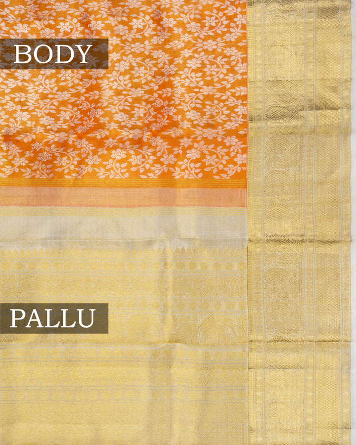 Burnt Orange And Antique Gold Tissue Kanjivaram Silk Saree – The Saffron House