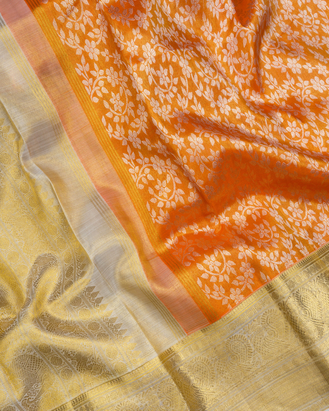 Burnt Orange And Antique Gold Tissue Kanjivaram Silk Saree – The Saffron House