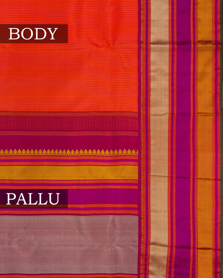 Burnt Orange And Multicolour Kattam Kanjivaram Silk Saree – The Saffron House
