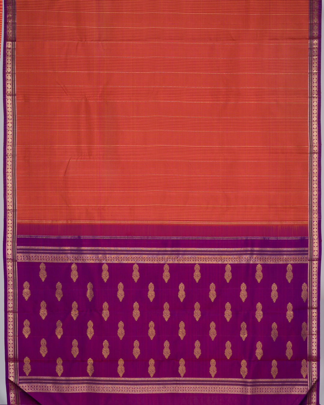 Burnt Orange And Violet Kattam Kanjivaram Silk Saree – The Saffron House