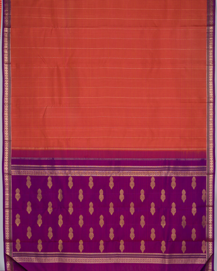 Burnt Orange And Violet Kattam Kanjivaram Silk Saree – The Saffron House