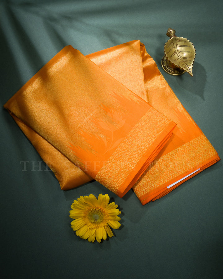 Burnt Orange Tissue Kanjivaram Silk Saree – The Saffron House